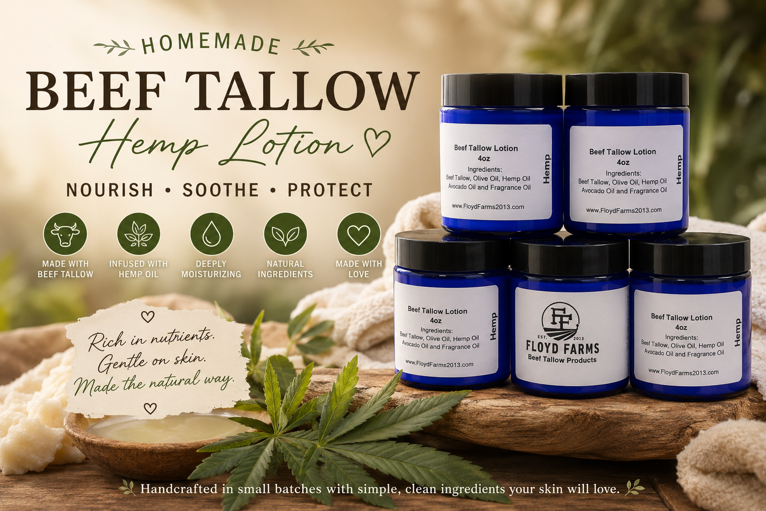 Whipped Beef Tallow Lotion with Hemp Oil