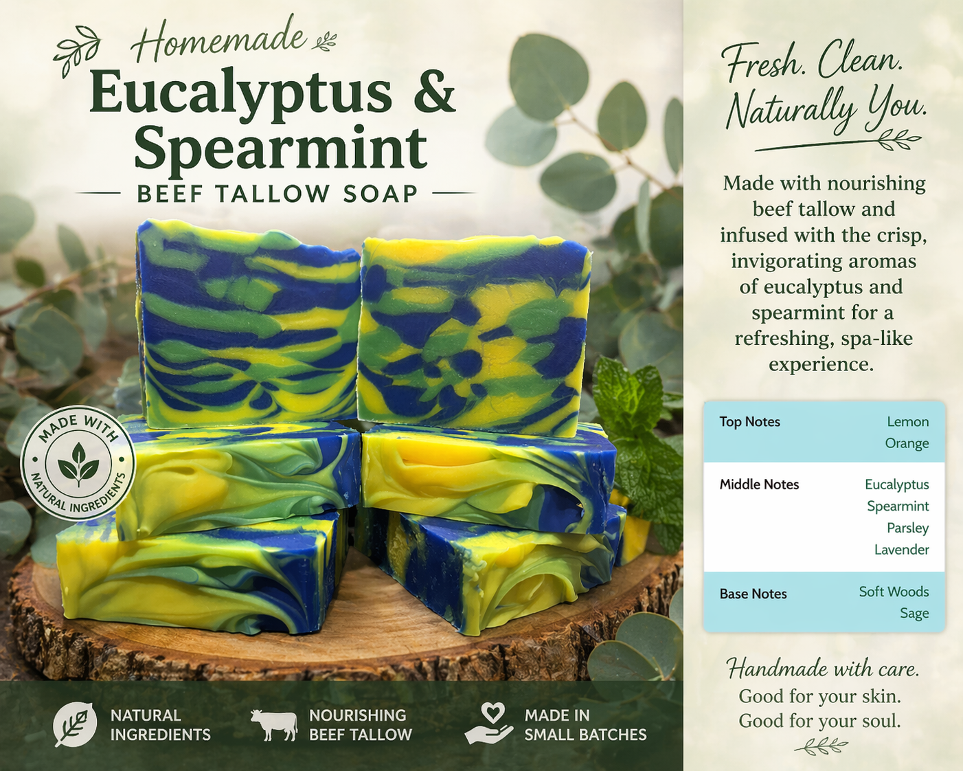 Eucalyptus and Spearmint Beef Tallow Soap