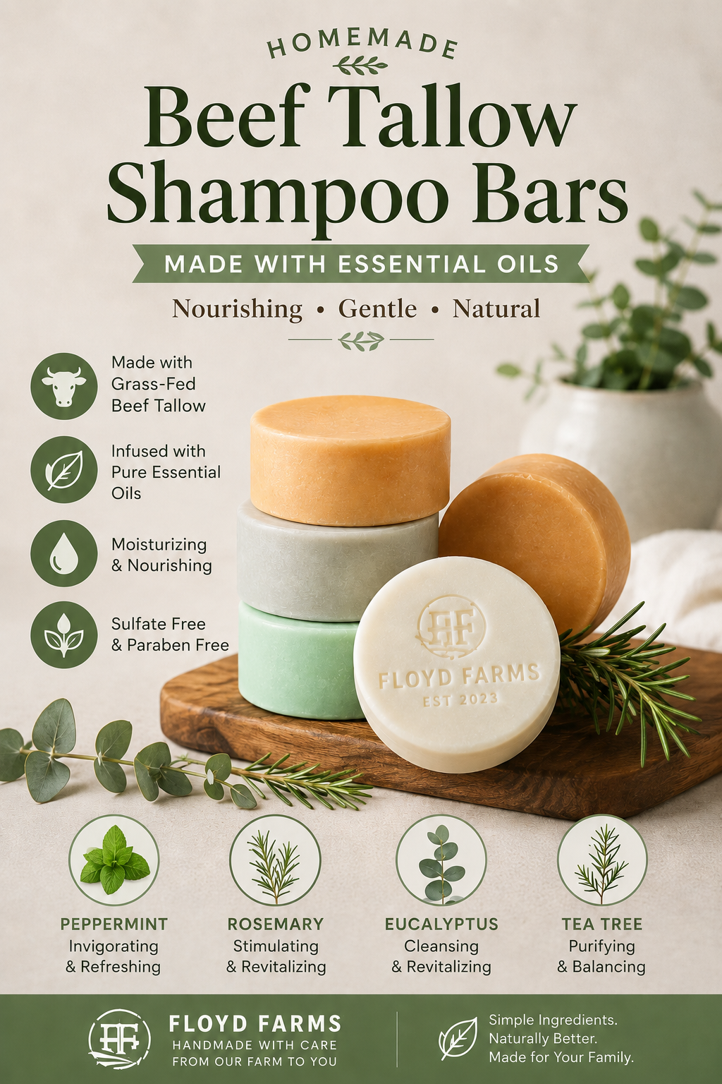 Beef Tallow Shampoo Bars